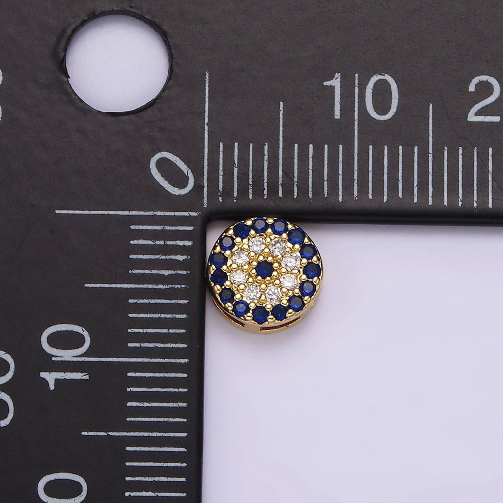 14K Gold plated 7.5mm Blue Evil Eye Micro Paved CZ Bead | B-840 - DLUXCA