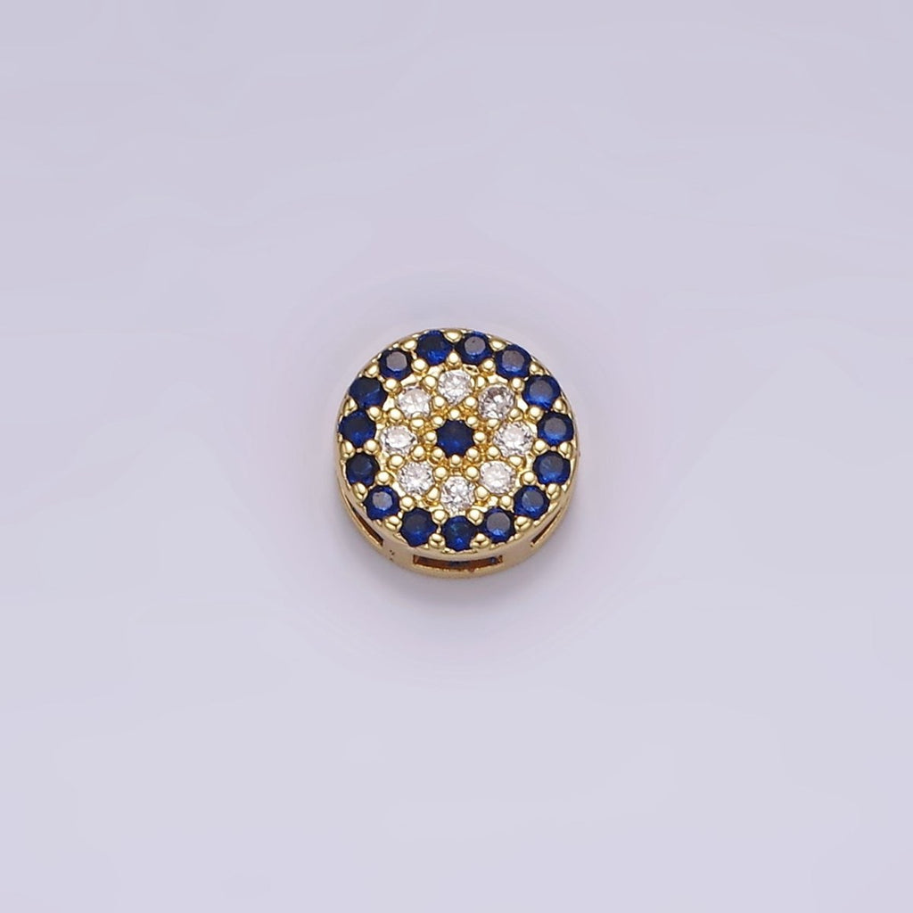 14K Gold plated 7.5mm Blue Evil Eye Micro Paved CZ Bead | B-840 - DLUXCA