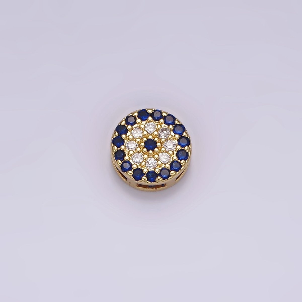 14K Gold plated 7.5mm Blue Evil Eye Micro Paved CZ Bead | B-840 - DLUXCA