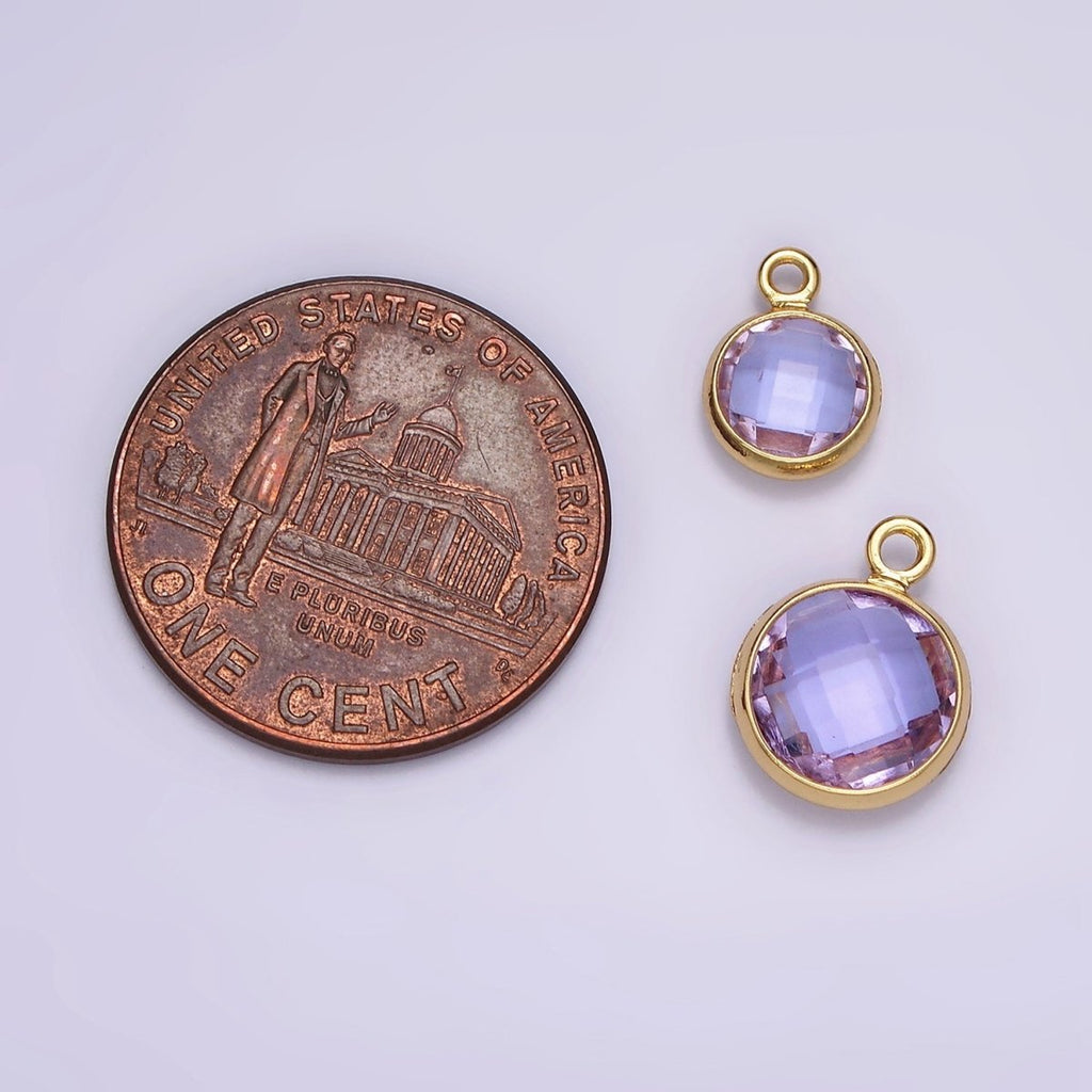 14K Gold plated 7mm, 9mm Purple Multifaceted Birthstone Round Charm in Gold & Silver | AC894 - AC897 - DLUXCA