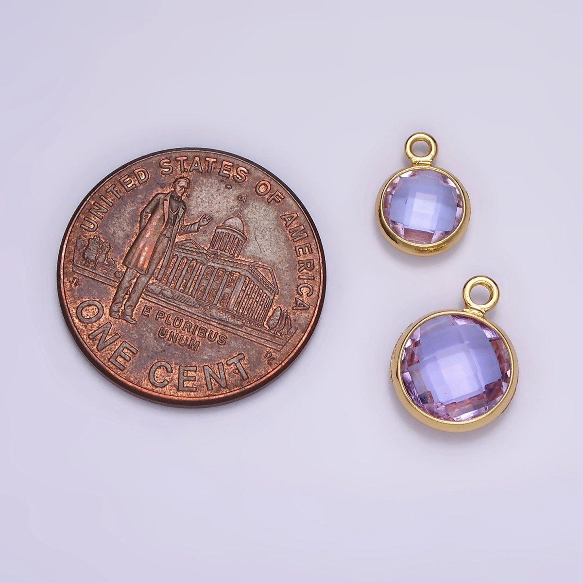 14K Gold plated 7mm, 9mm Purple Multifaceted Birthstone Round Charm in Gold & Silver | AC894 - AC897 - DLUXCA