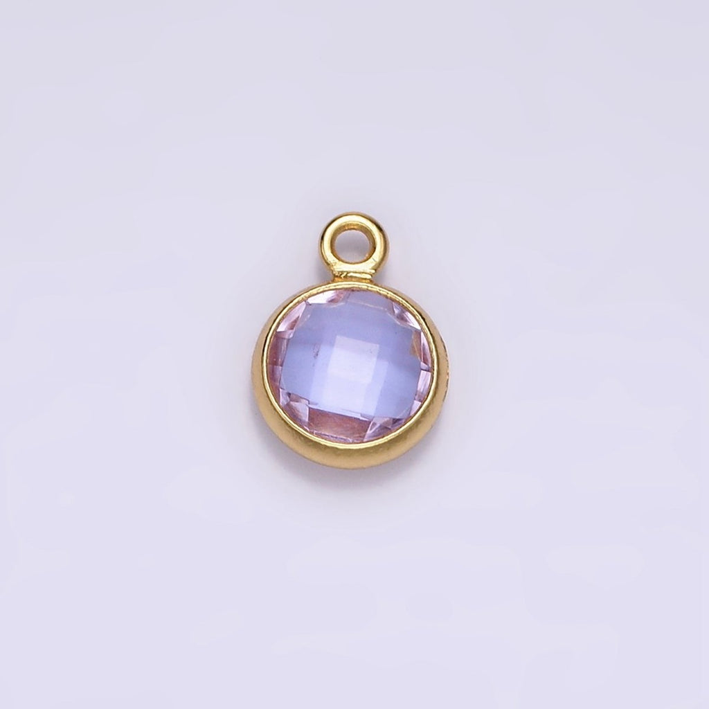 14K Gold plated 7mm, 9mm Purple Multifaceted Birthstone Round Charm in Gold & Silver | AC894 - AC897 - DLUXCA
