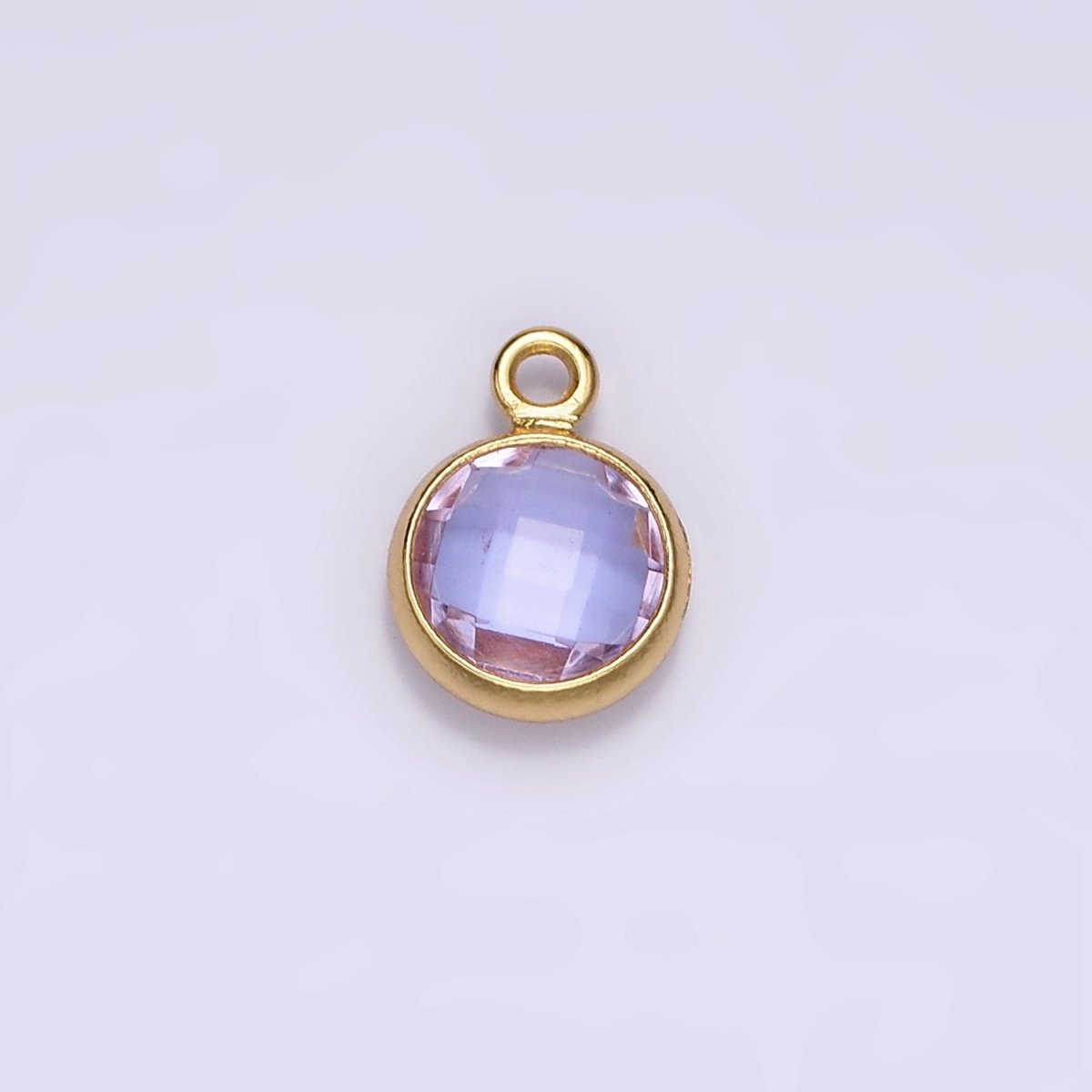 14K Gold plated 7mm, 9mm Purple Multifaceted Birthstone Round Charm in Gold & Silver | AC894 - AC897 - DLUXCA