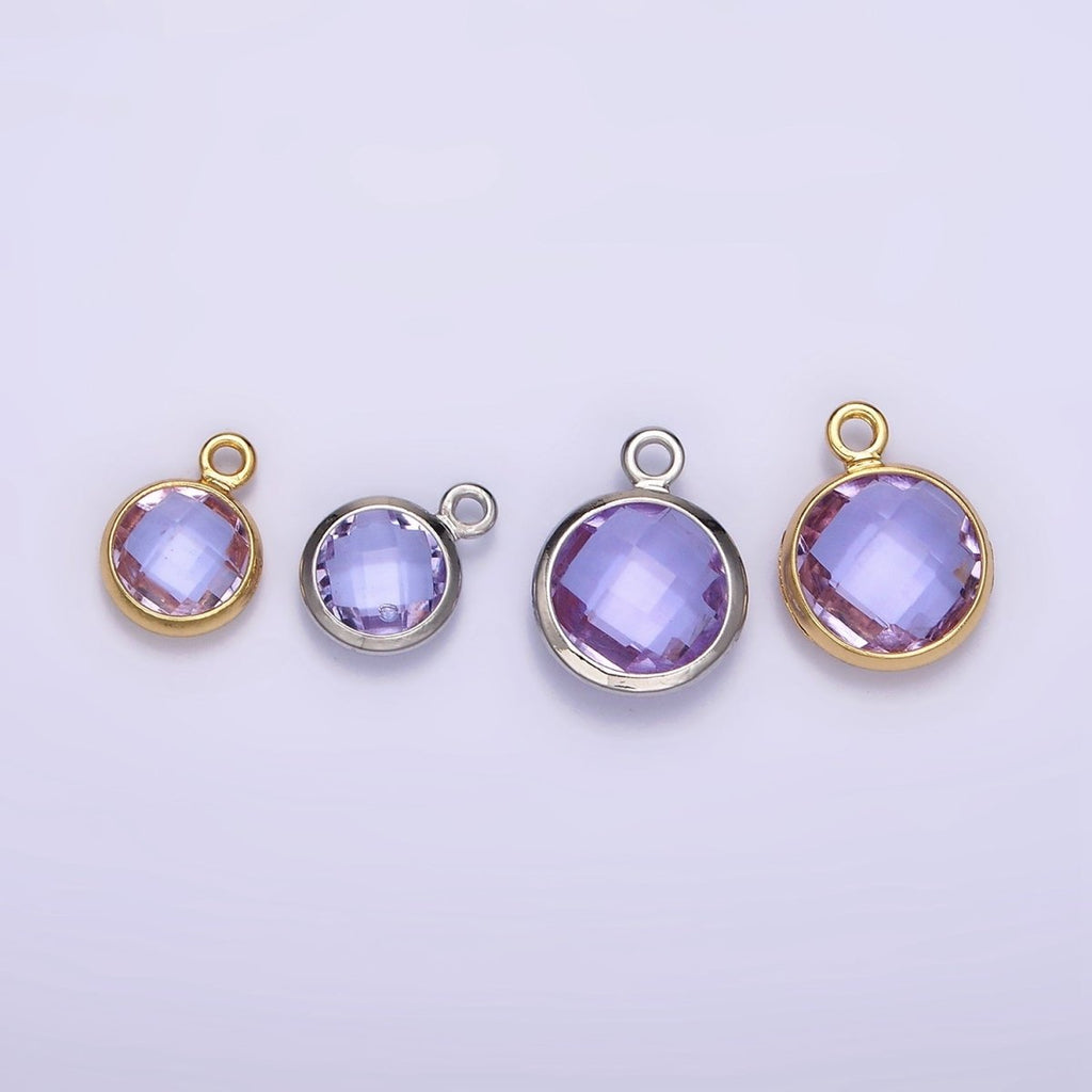 14K Gold plated 7mm, 9mm Purple Multifaceted Birthstone Round Charm in Gold & Silver | AC894 - AC897 - DLUXCA