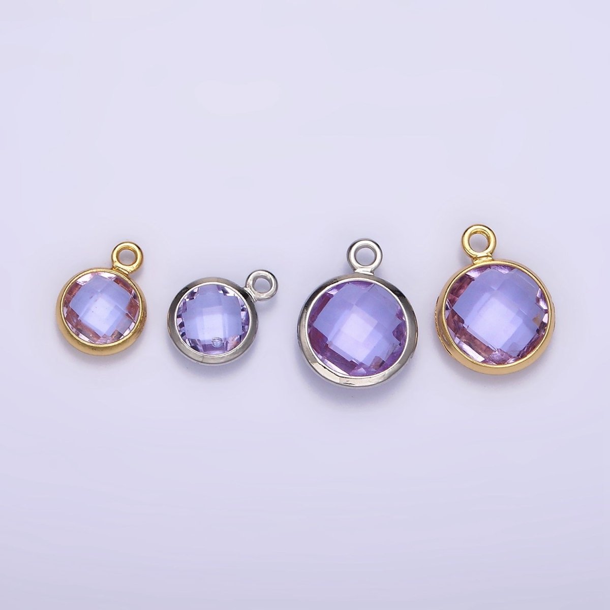 14K Gold plated 7mm, 9mm Purple Multifaceted Birthstone Round Charm in Gold & Silver | AC894 - AC897 - DLUXCA