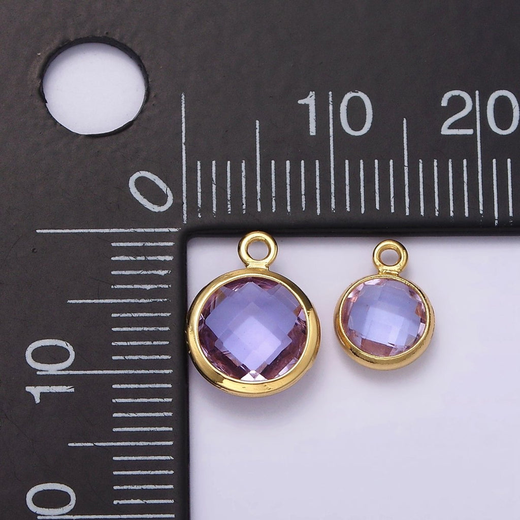 14K Gold plated 7mm, 9mm Purple Multifaceted Birthstone Round Charm in Gold & Silver | AC894 - AC897 - DLUXCA