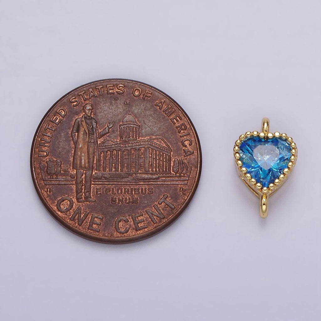 14K Gold plated 7mm Blue, Baby Blue CZ Heart Bezel Connector | G170 G171