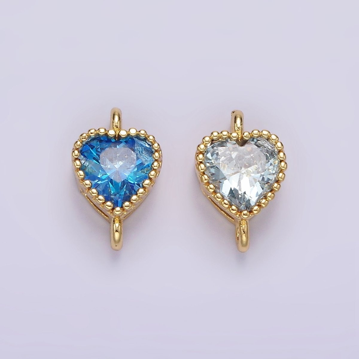 14K Gold plated 7mm Blue, Baby Blue CZ Heart Bezel Connector | G170 G171