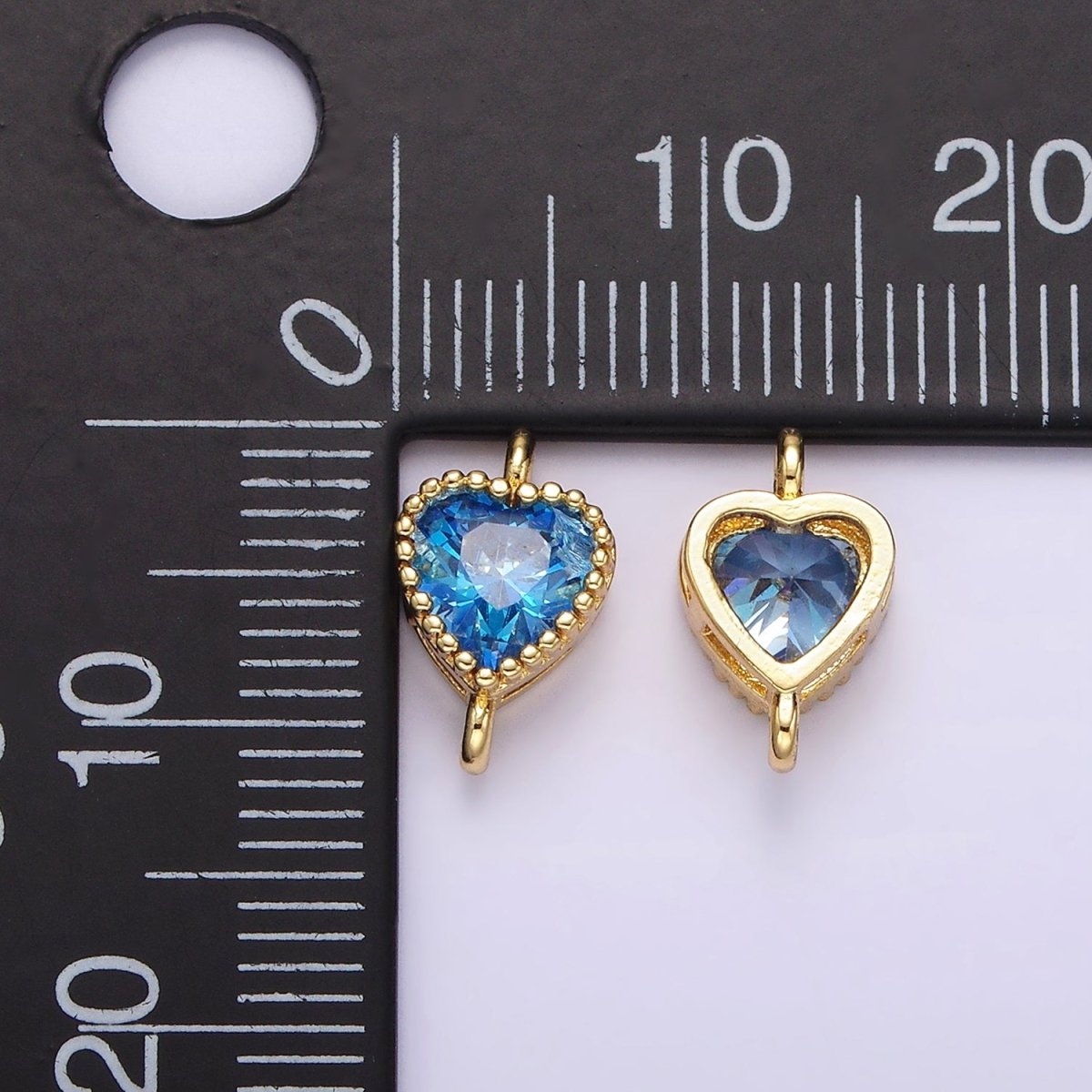 14K Gold plated 7mm Blue, Baby Blue CZ Heart Bezel Connector | G170 G171