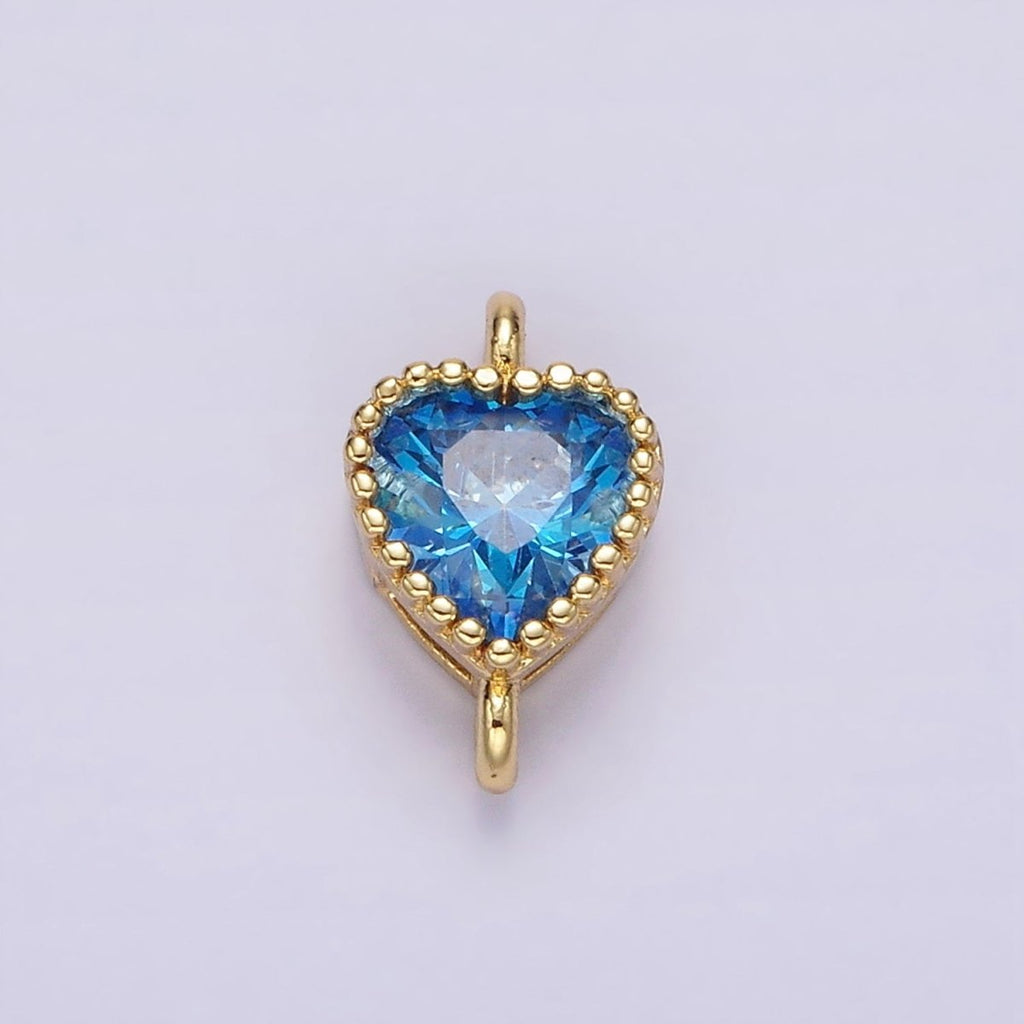 14K Gold plated 7mm Blue, Baby Blue CZ Heart Bezel Connector | G170 G171