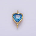 14K Gold plated 7mm Blue, Baby Blue CZ Heart Bezel Connector | G170 G171