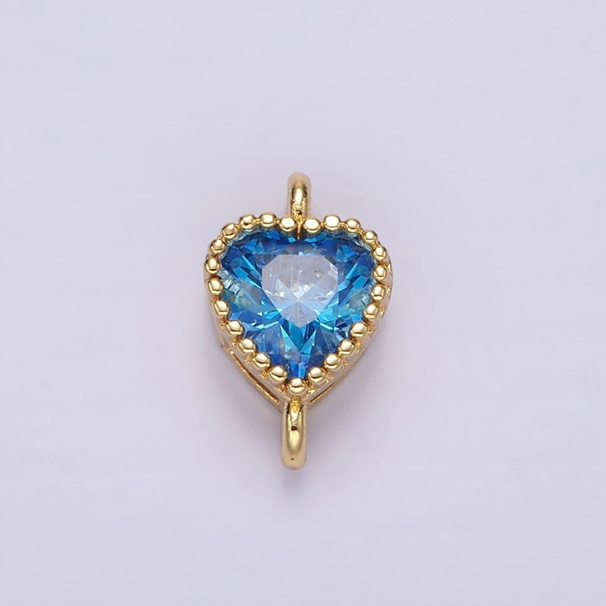 14K Gold plated 7mm Blue, Baby Blue CZ Heart Bezel Connector | G170 G171