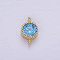 14K Gold plated 7mm Blue, Baby Blue CZ Round Bezel Connector | G178 G179