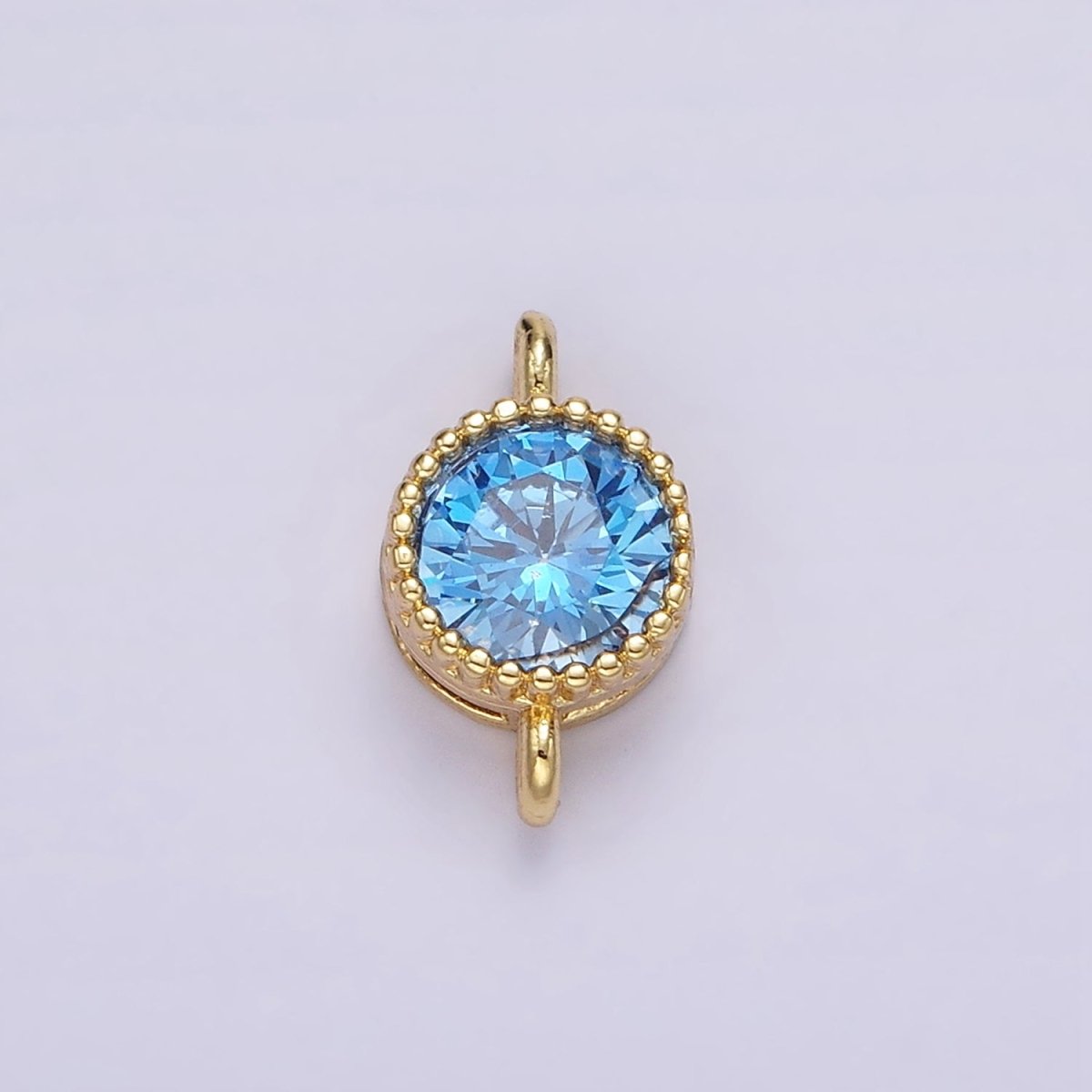 14K Gold plated 7mm Blue, Baby Blue CZ Round Bezel Connector | G178 G179