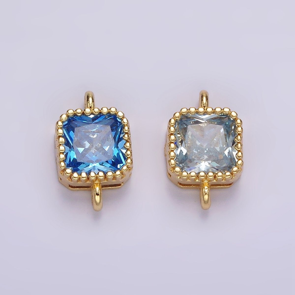 14K Gold plated 7mm Blue, Baby Blue CZ Square Bezel Connector | G172 G173