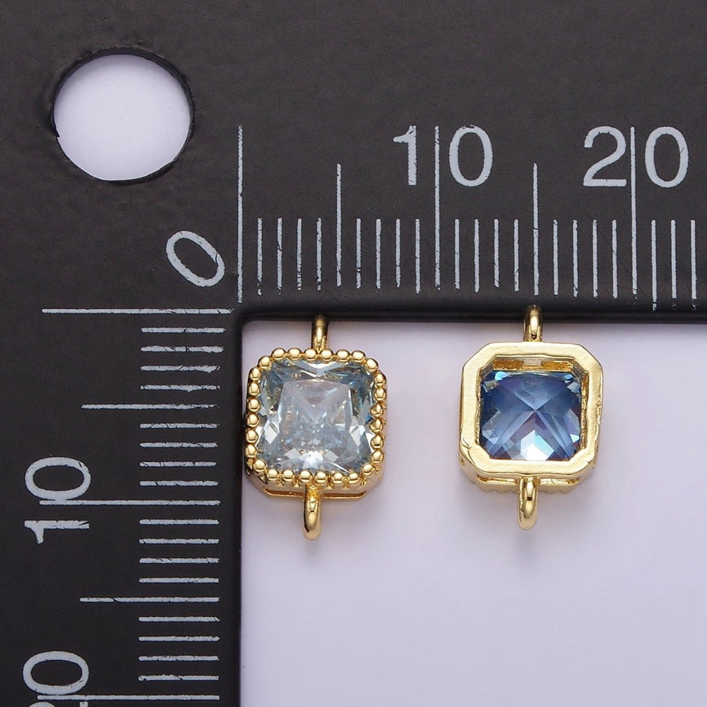 14K Gold plated 7mm Blue, Baby Blue CZ Square Bezel Connector | G172 G173