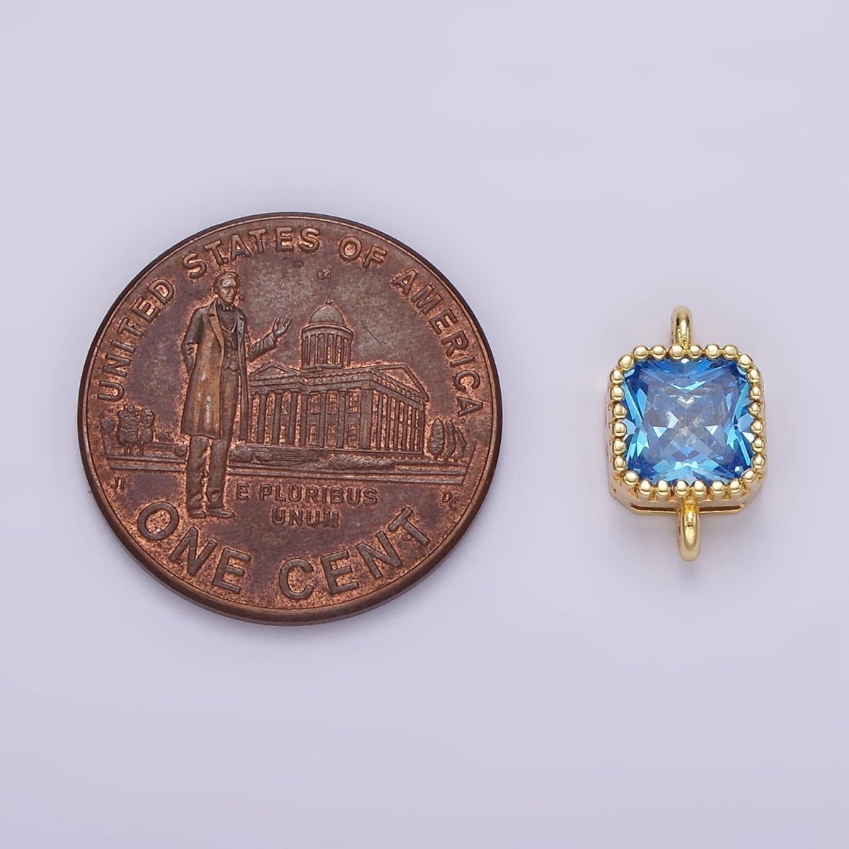 14K Gold plated 7mm Blue, Baby Blue CZ Square Bezel Connector | G172 G173