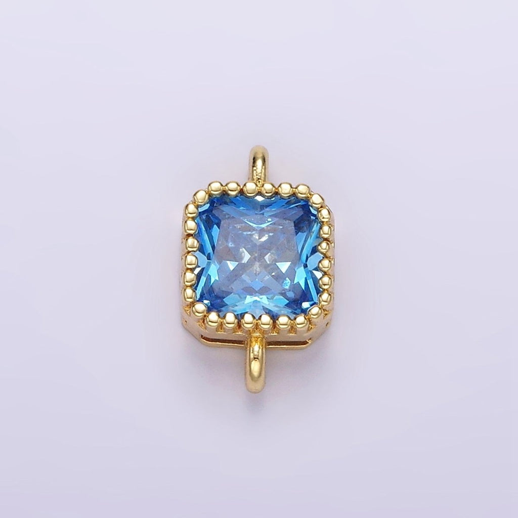14K Gold plated 7mm Blue, Baby Blue CZ Square Bezel Connector | G172 G173