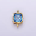 14K Gold plated 7mm Blue, Baby Blue CZ Square Bezel Connector | G172 G173