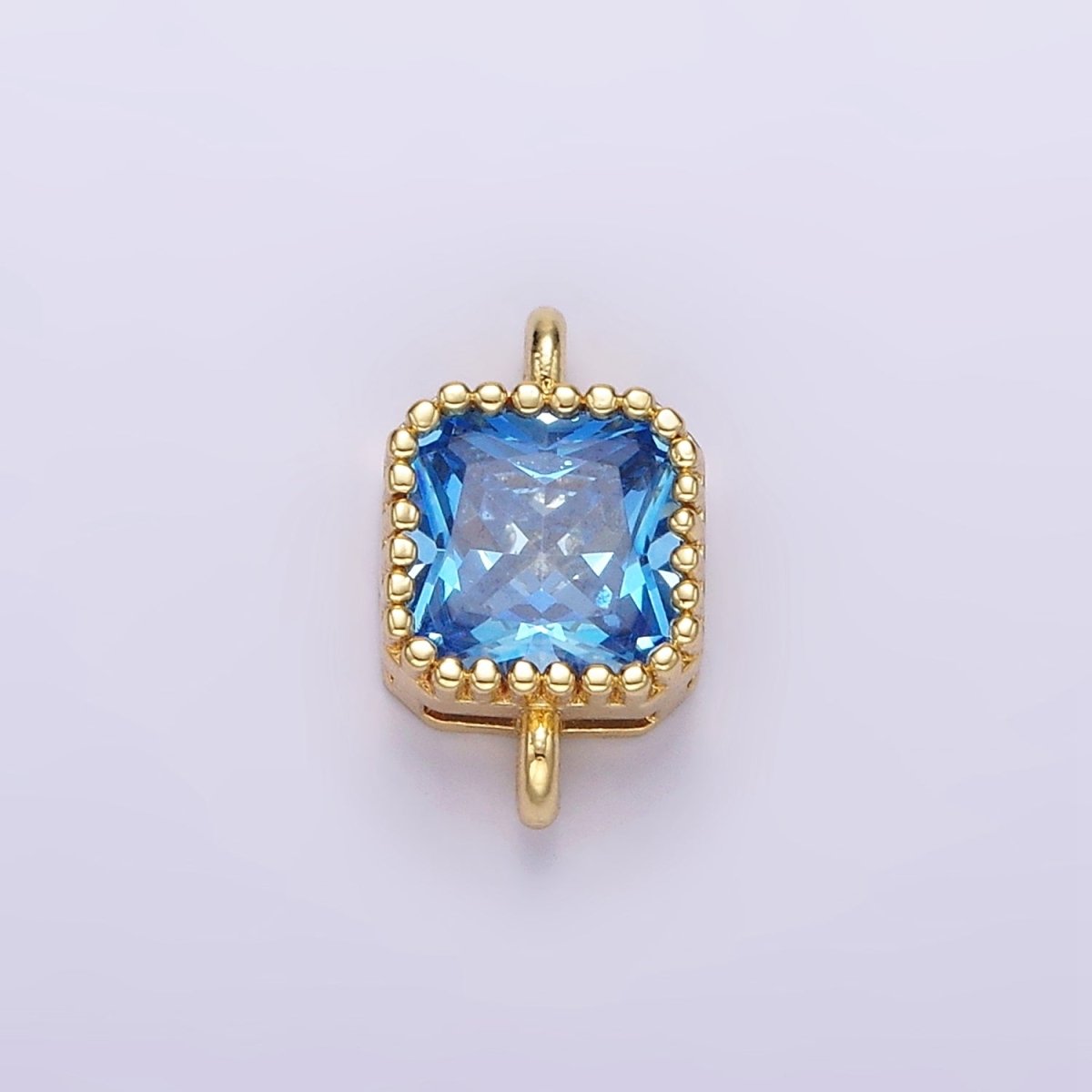 14K Gold plated 7mm Blue, Baby Blue CZ Square Bezel Connector | G172 G173