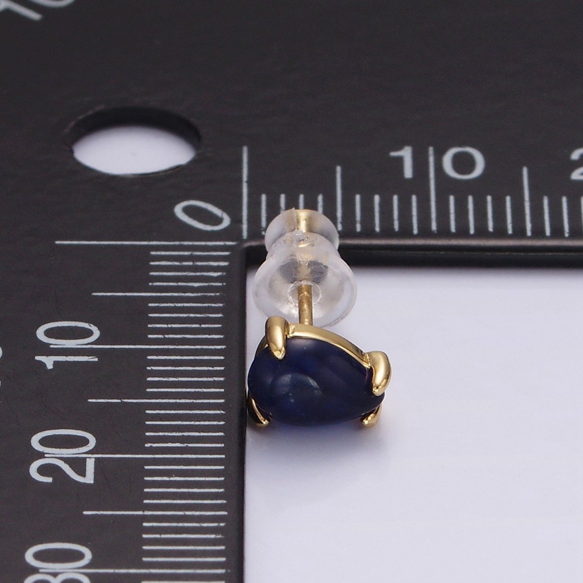 14K Gold plated 7mm Lapis Lazuli Teardrop Bezel Stud Earrings | V049 - DLUXCA