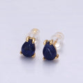 14K Gold plated 7mm Lapis Lazuli Teardrop Bezel Stud Earrings | V049 - DLUXCA
