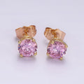 14K Gold plated 7mm Pink, Red Round Bezel Minimalist Stud Earrings | AB1137 AB1138