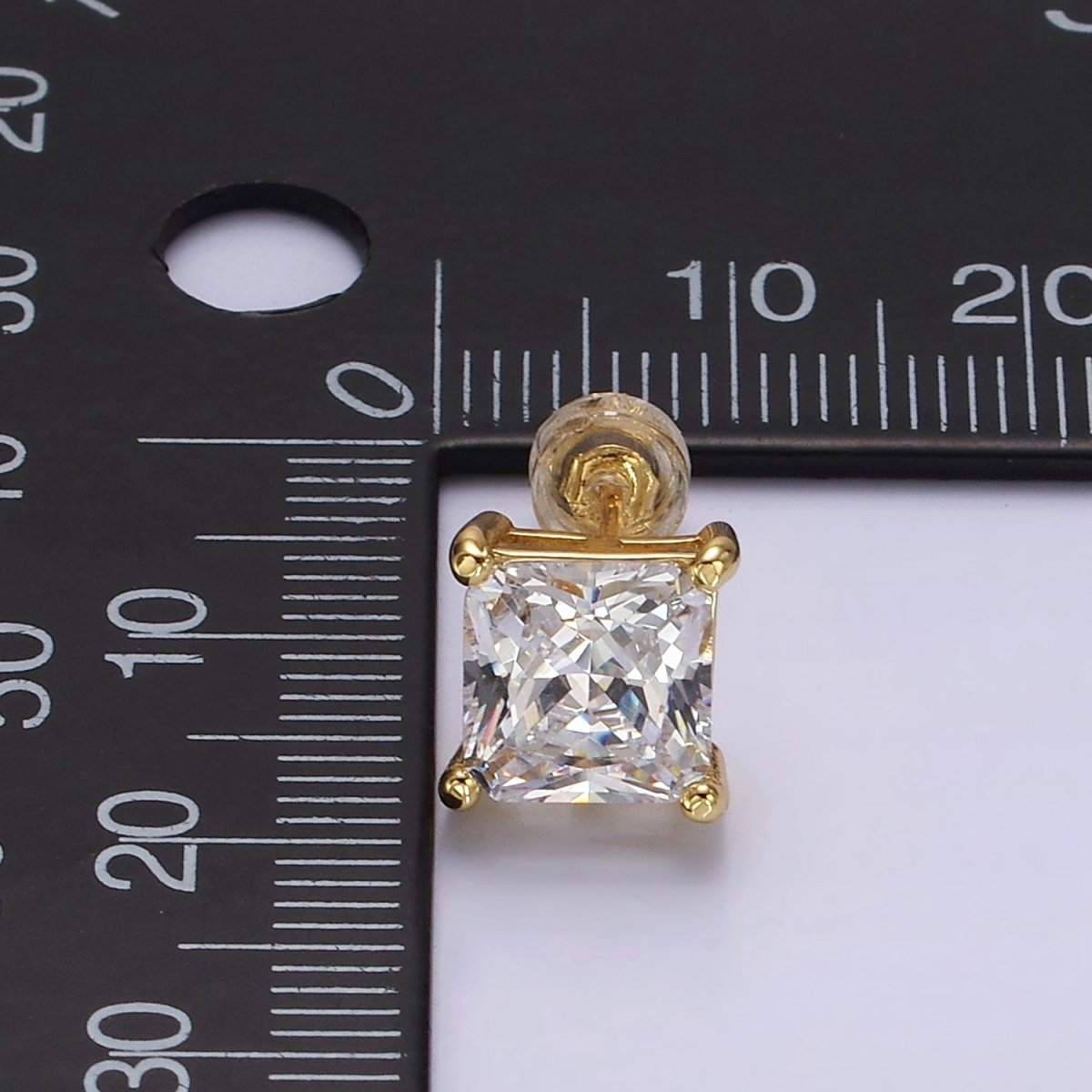 14K Gold plated 8mm, 6mm Clear CZ Square Bezel Stud Earrings | AE763 AE764