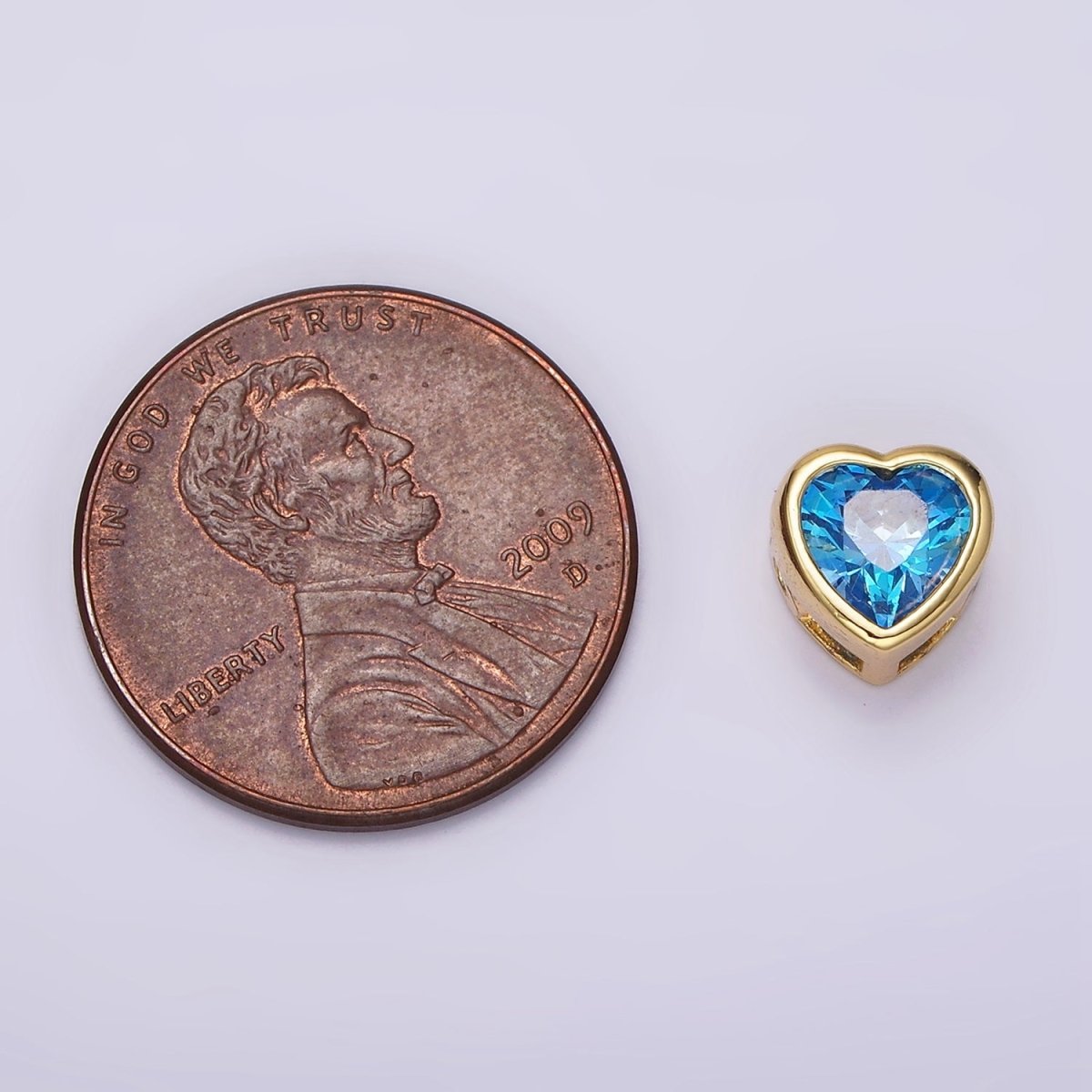 14K Gold plated 8mm Baby Blue, Blue CZ Heart Bezel Bead | B-845 B-846 - DLUXCA