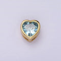 14K Gold plated 8mm Baby Blue, Blue CZ Heart Bezel Bead | B-845 B-846 - DLUXCA