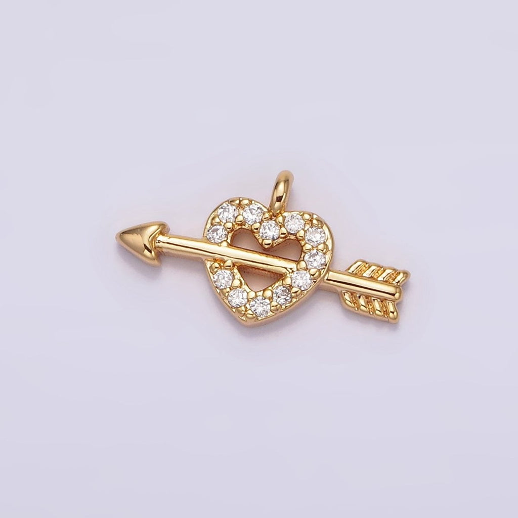 14K Gold plated 8mm Micro Paved Heart Arrow Cupid Charm | N1766 - DLUXCA
