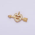 14K Gold plated 8mm Micro Paved Heart Arrow Cupid Charm | N1766 - DLUXCA