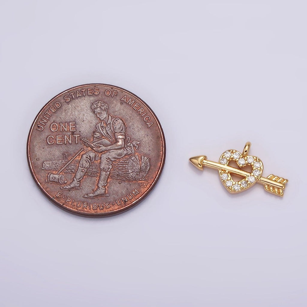 14K Gold plated 8mm Micro Paved Heart Arrow Cupid Charm | N1766 - DLUXCA