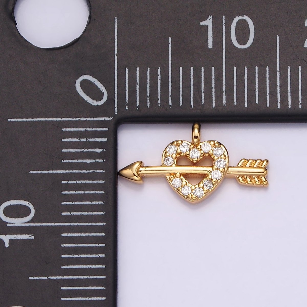 14K Gold plated 8mm Micro Paved Heart Arrow Cupid Charm | N1766 - DLUXCA