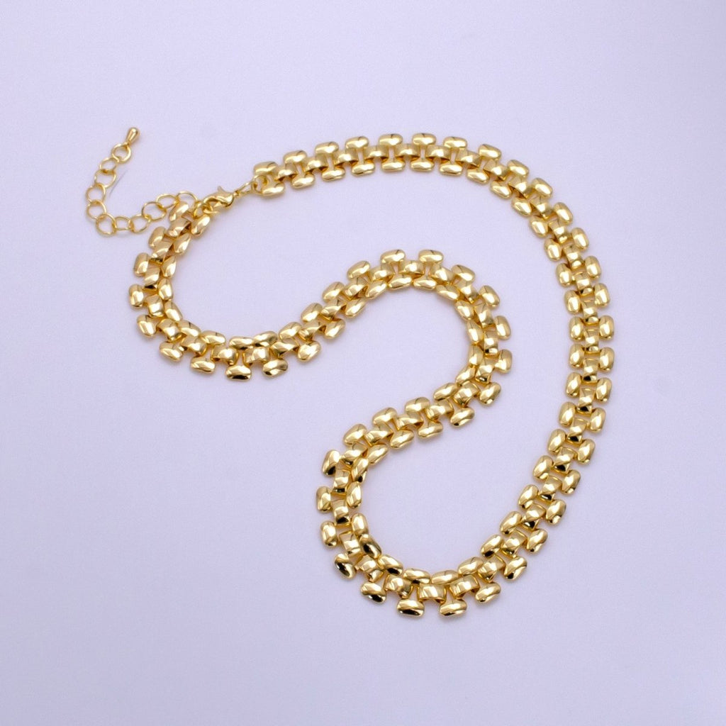 14K Gold plated 9.5mm Panther Chain 16 Inch Choker Necklace | WA-2414 - DLUXCA