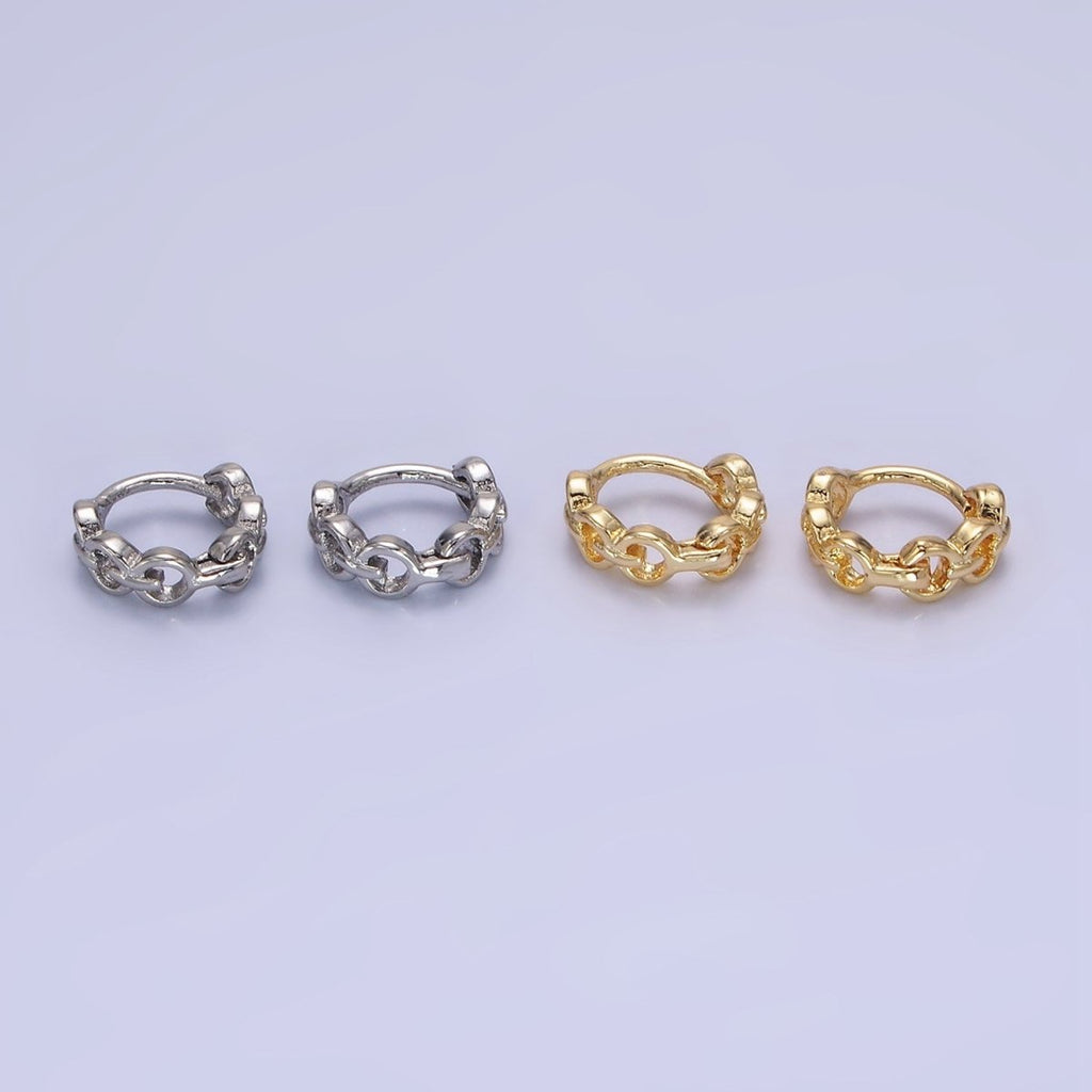14K Gold plated 9mm Cable Link Cartilage Huggie Earrings in Gold & Silver | AB1252 AB1253 - DLUXCA