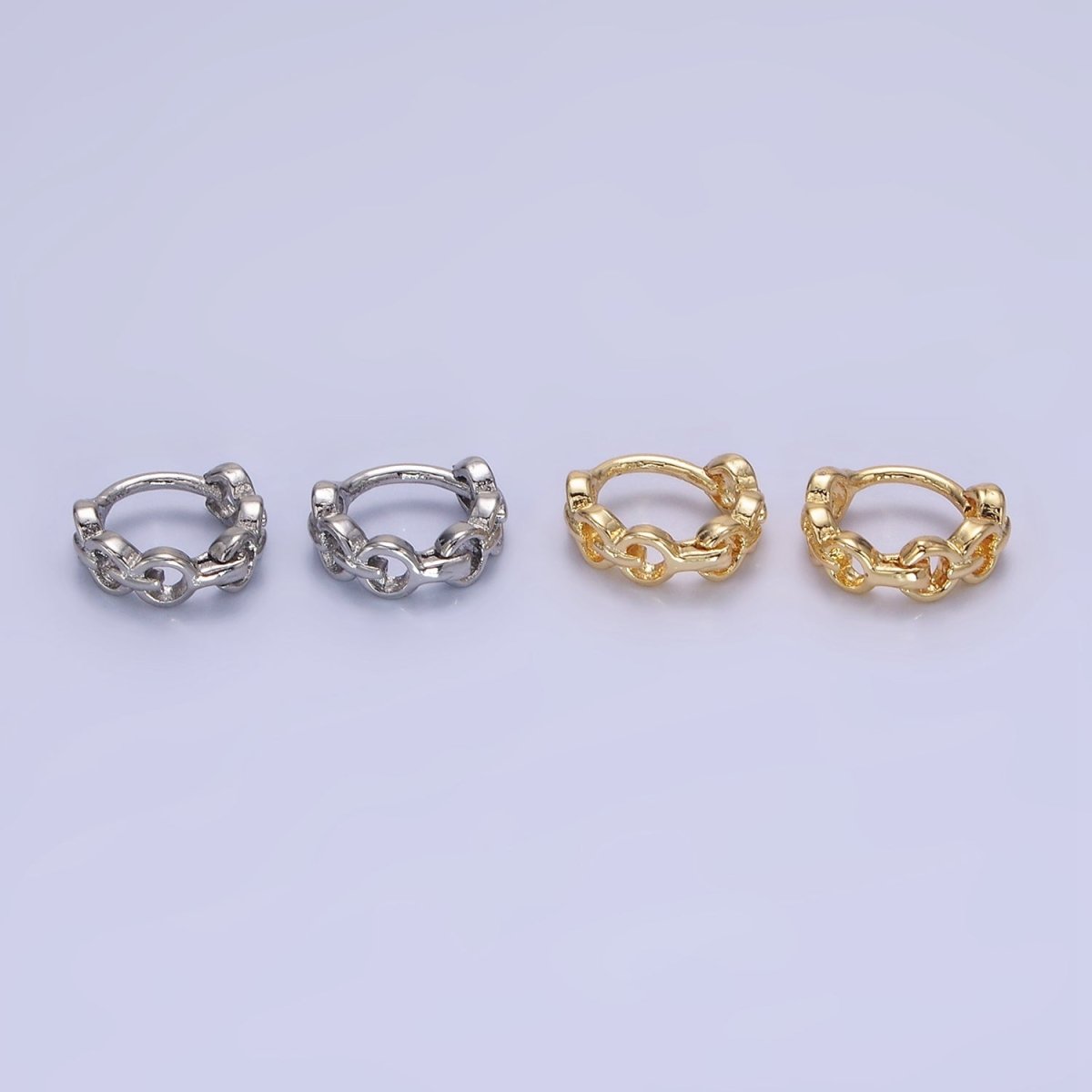 14K Gold plated 9mm Cable Link Cartilage Huggie Earrings in Gold & Silver | AB1252 AB1253 - DLUXCA