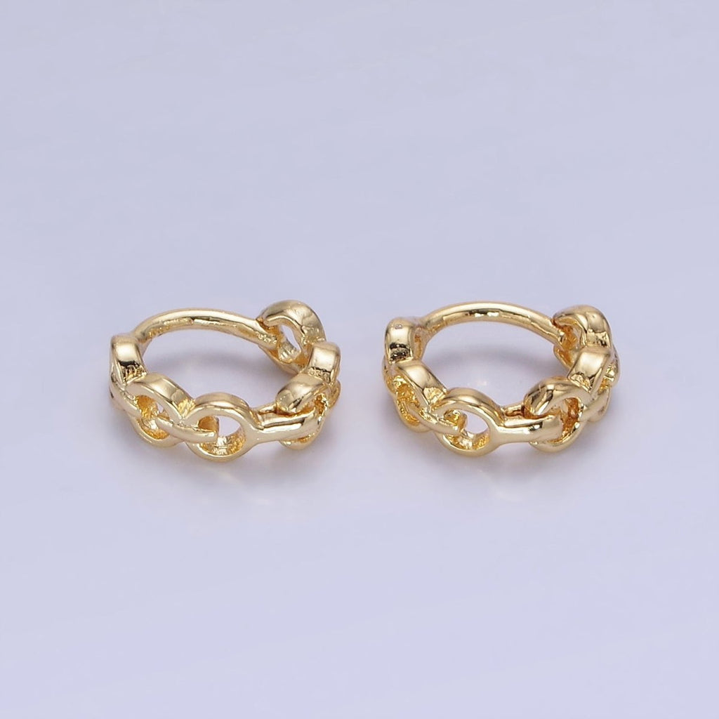 14K Gold plated 9mm Cable Link Cartilage Huggie Earrings in Gold & Silver | AB1252 AB1253 - DLUXCA