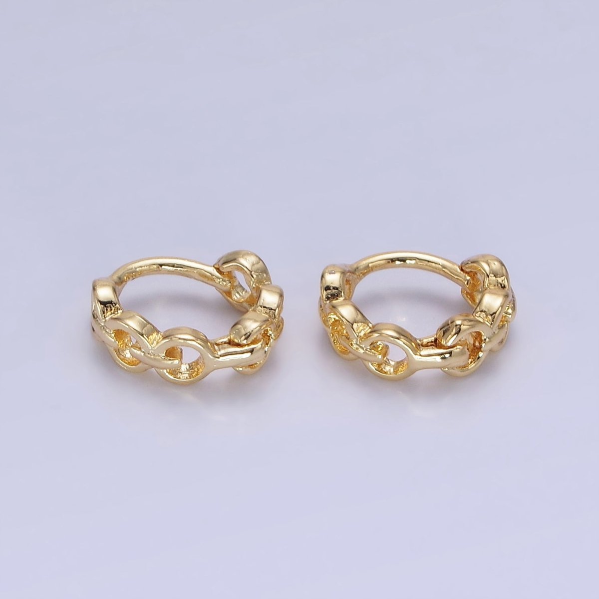 14K Gold plated 9mm Cable Link Cartilage Huggie Earrings in Gold & Silver | AB1252 AB1253 - DLUXCA