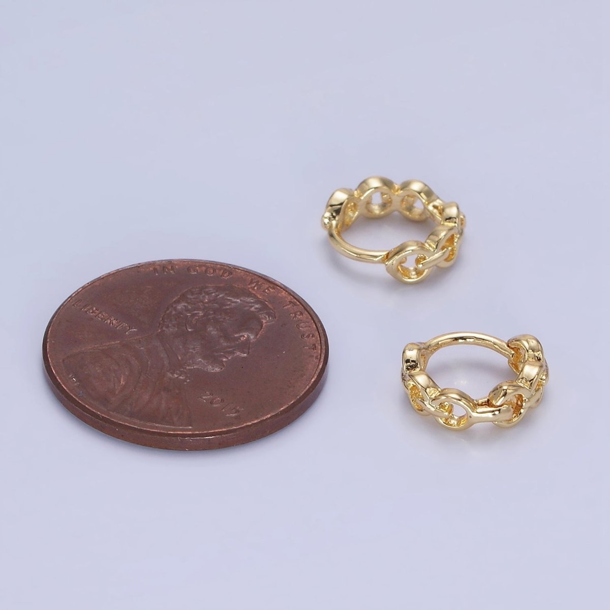 14K Gold plated 9mm Cable Link Cartilage Huggie Earrings in Gold & Silver | AB1252 AB1253 - DLUXCA