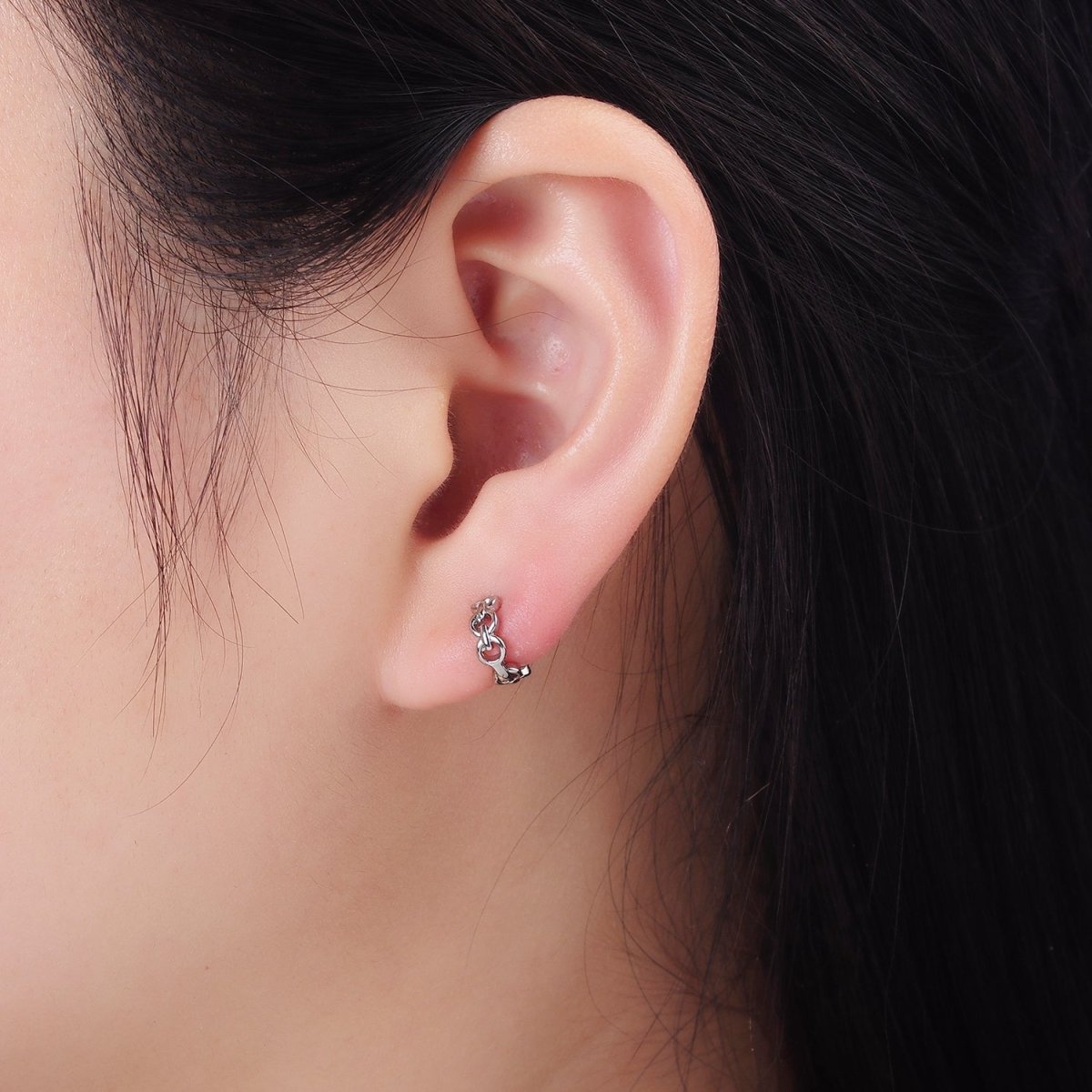 14K Gold plated 9mm Cable Link Cartilage Huggie Earrings in Gold & Silver | AB1252 AB1253 - DLUXCA