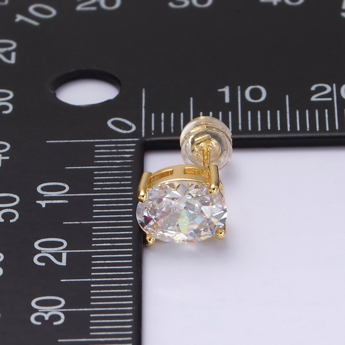 14K Gold plated 9mm Clear CZ Oval Stud Earrings | V188 - DLUXCA