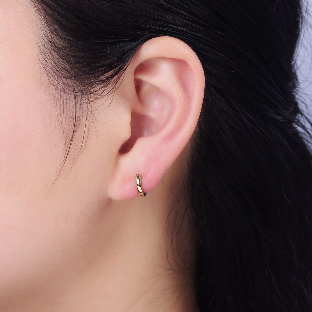 14K Gold plated 9mm Mini Flat Cartilage Huggie Earrings | AE808 - DLUXCA