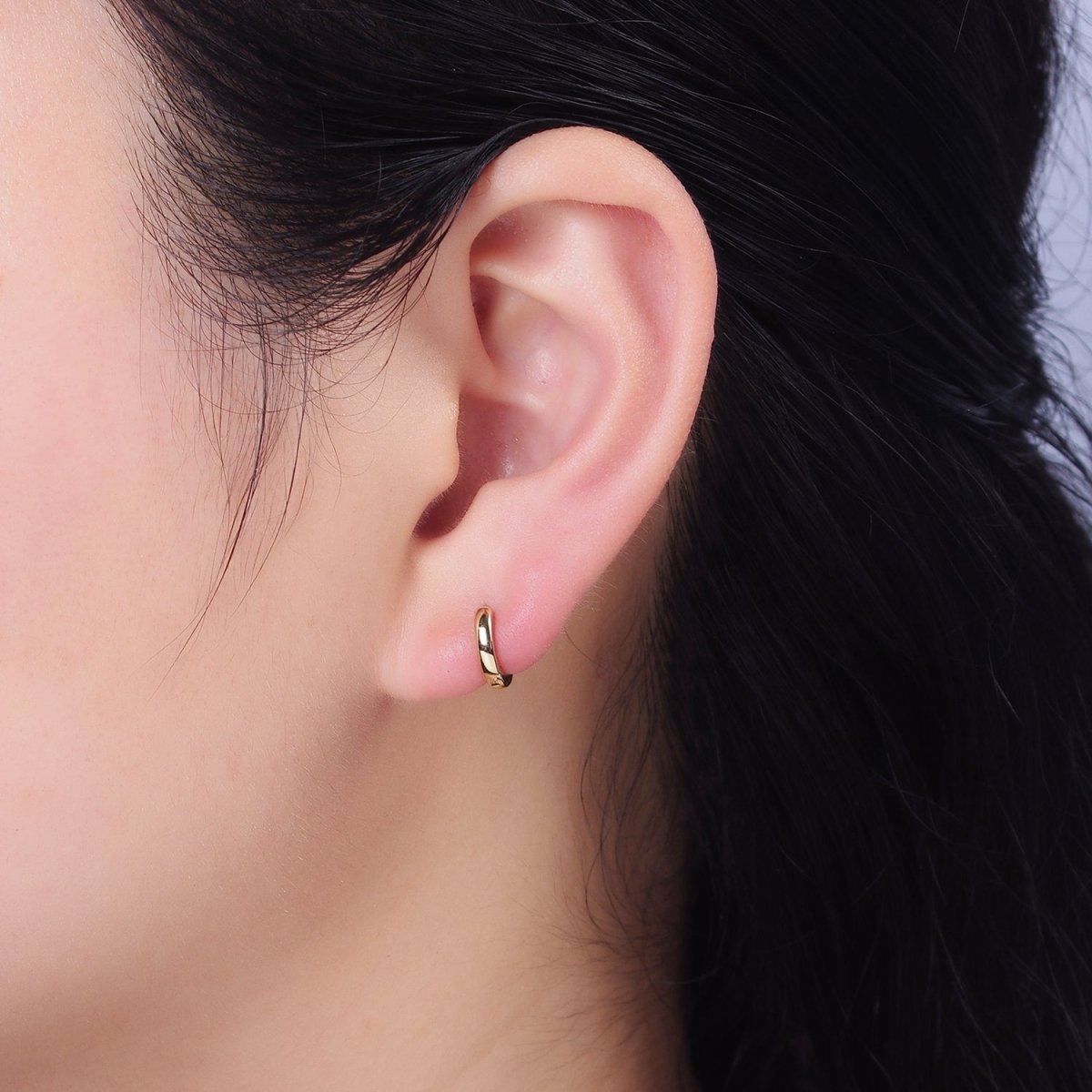 14K Gold plated 9mm Mini Flat Cartilage Huggie Earrings | AE808 - DLUXCA