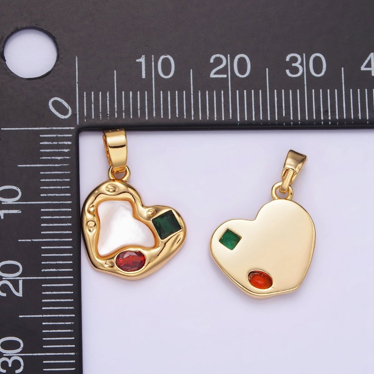 14K Gold plated Abstract Pearl Heart CZ Charm Rustic Love Pendant | AA1193 - DLUXCA
