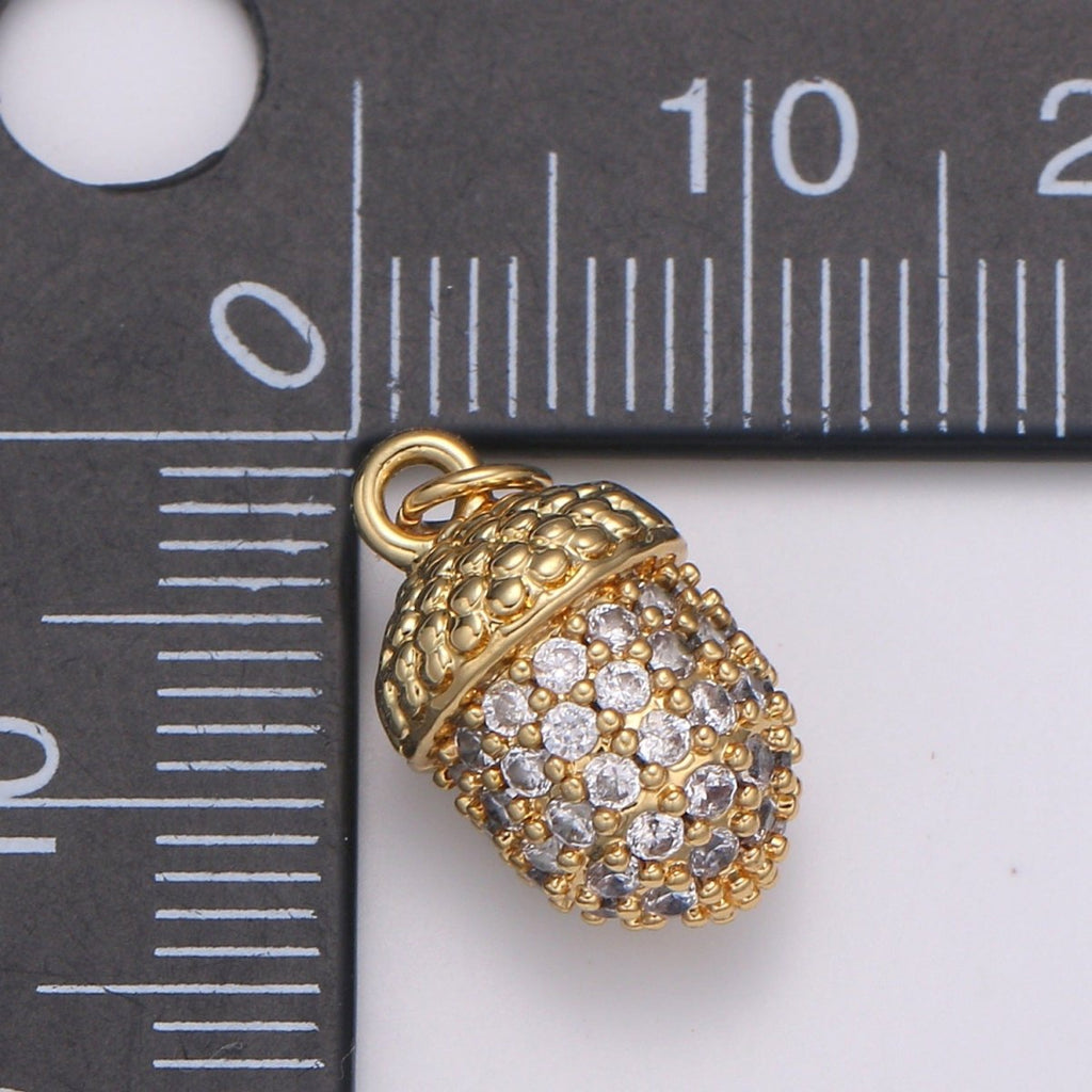 14K Gold plated Acorn Charm for Minimalist Necklace Jewelry Making supply Micro Pave Acorn Pendant for Bracelet Earring E-185 - DLUXCA