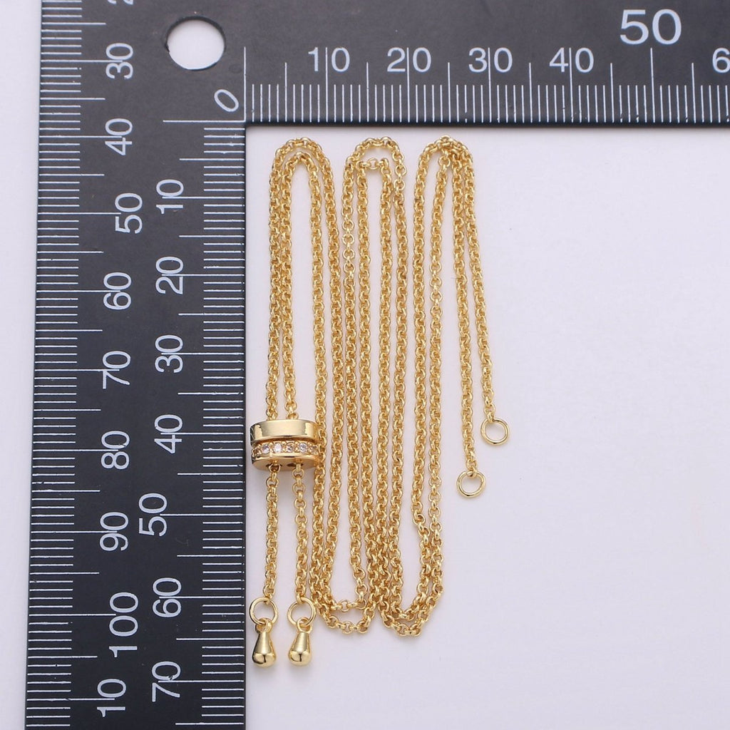 14k Gold plated Adjustable Necklace Half finished Chain Necklace with rubber stopper Rose Gold, Silver, Black Rolo Chain Wholesale 1pc/10pcs K-520 - K-523 - DLUXCA