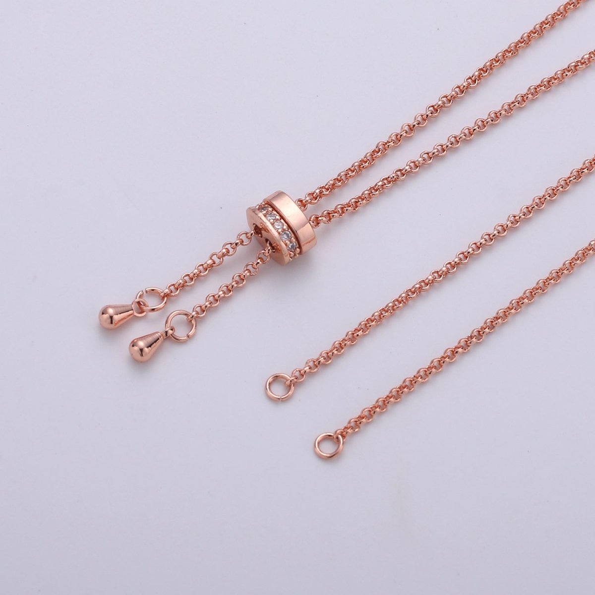 14k Gold plated Adjustable Necklace Half finished Chain Necklace with rubber stopper Rose Gold, Silver, Black Rolo Chain Wholesale 1pc/10pcs K-520 - K-523 - DLUXCA