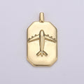 14K Gold plated Airplane Charm- Rectangle Medallion Airplane Pendant - Dainty Charm - for Necklace Bracelet Earring Component J-035 - DLUXCA