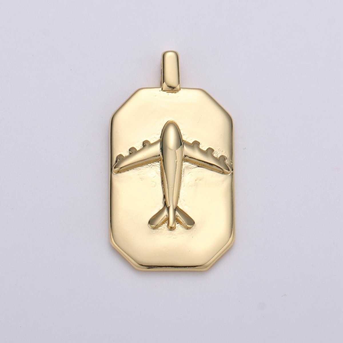 14K Gold plated Airplane Charm- Rectangle Medallion Airplane Pendant - Dainty Charm - for Necklace Bracelet Earring Component J-035 - DLUXCA